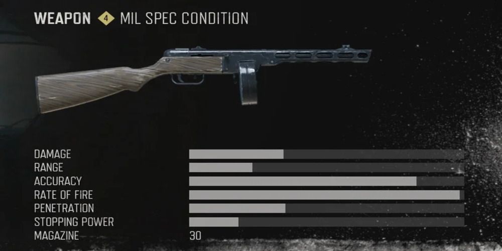 A screenshot of the stats screen of the PPSH-41.