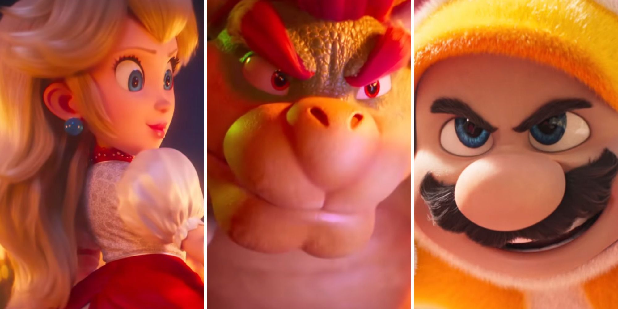 Princess Peach at night, Bowser scowls, Cat Mario prepares to attack