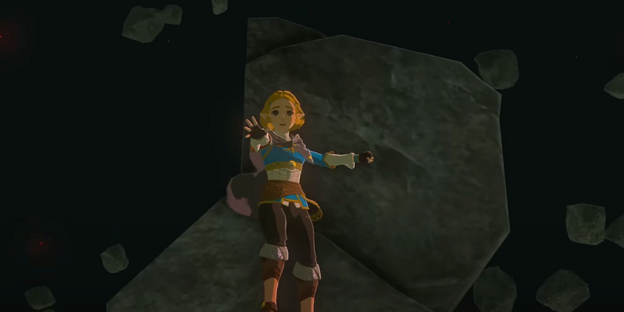 Princess Zelda Falling With Rocks Around Her