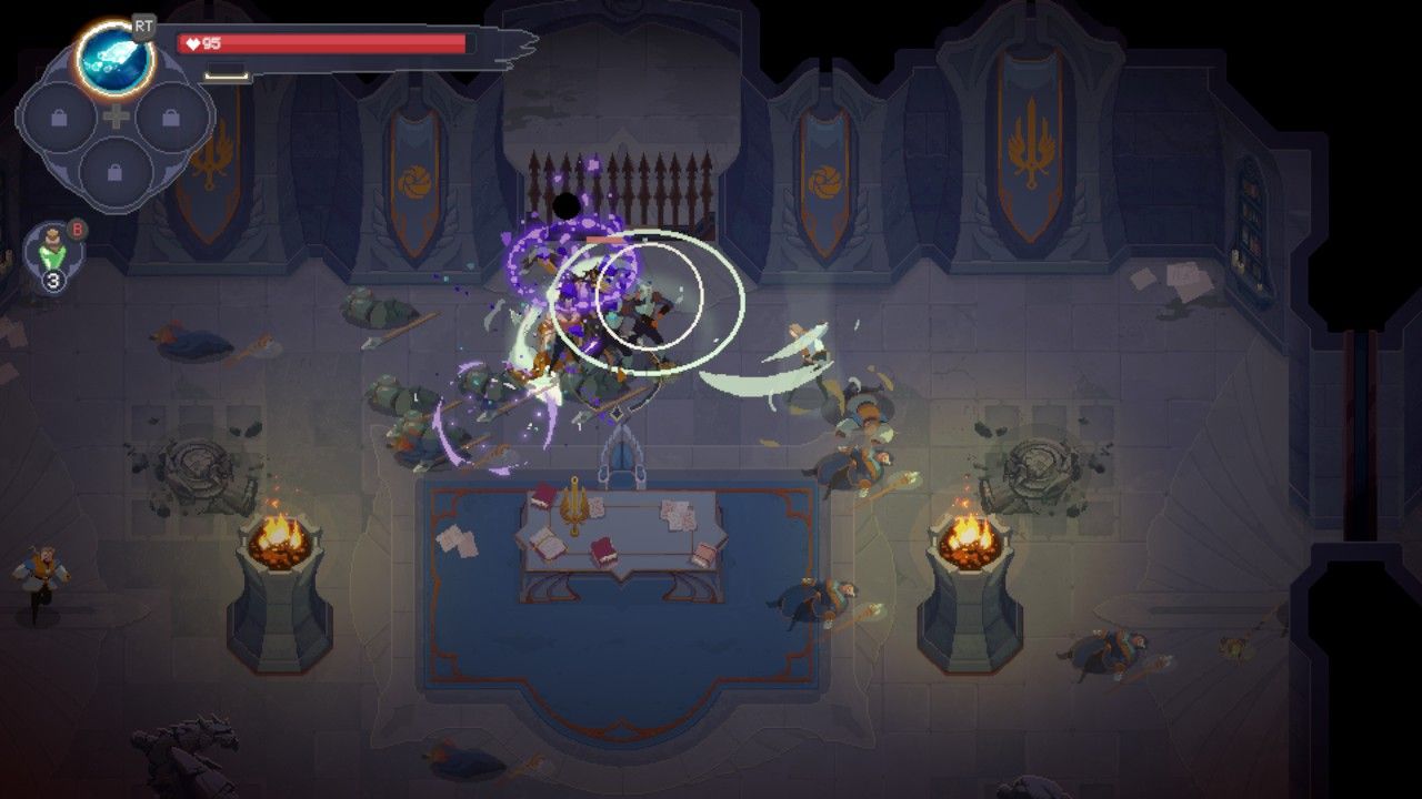 Sylas fights various enemies in a building in The Mageseeker: A League Of Legends Story.