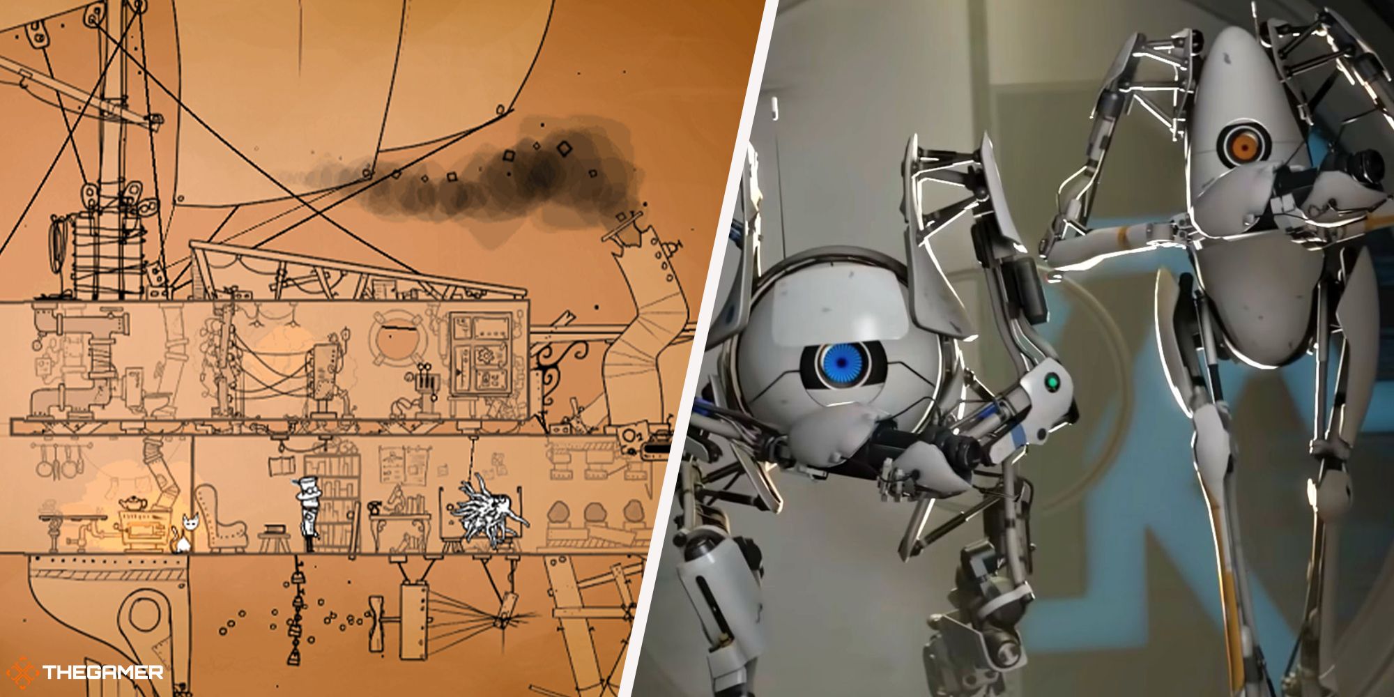 Puzzle co-op games - portal 2 on right, 39 days to mars on left