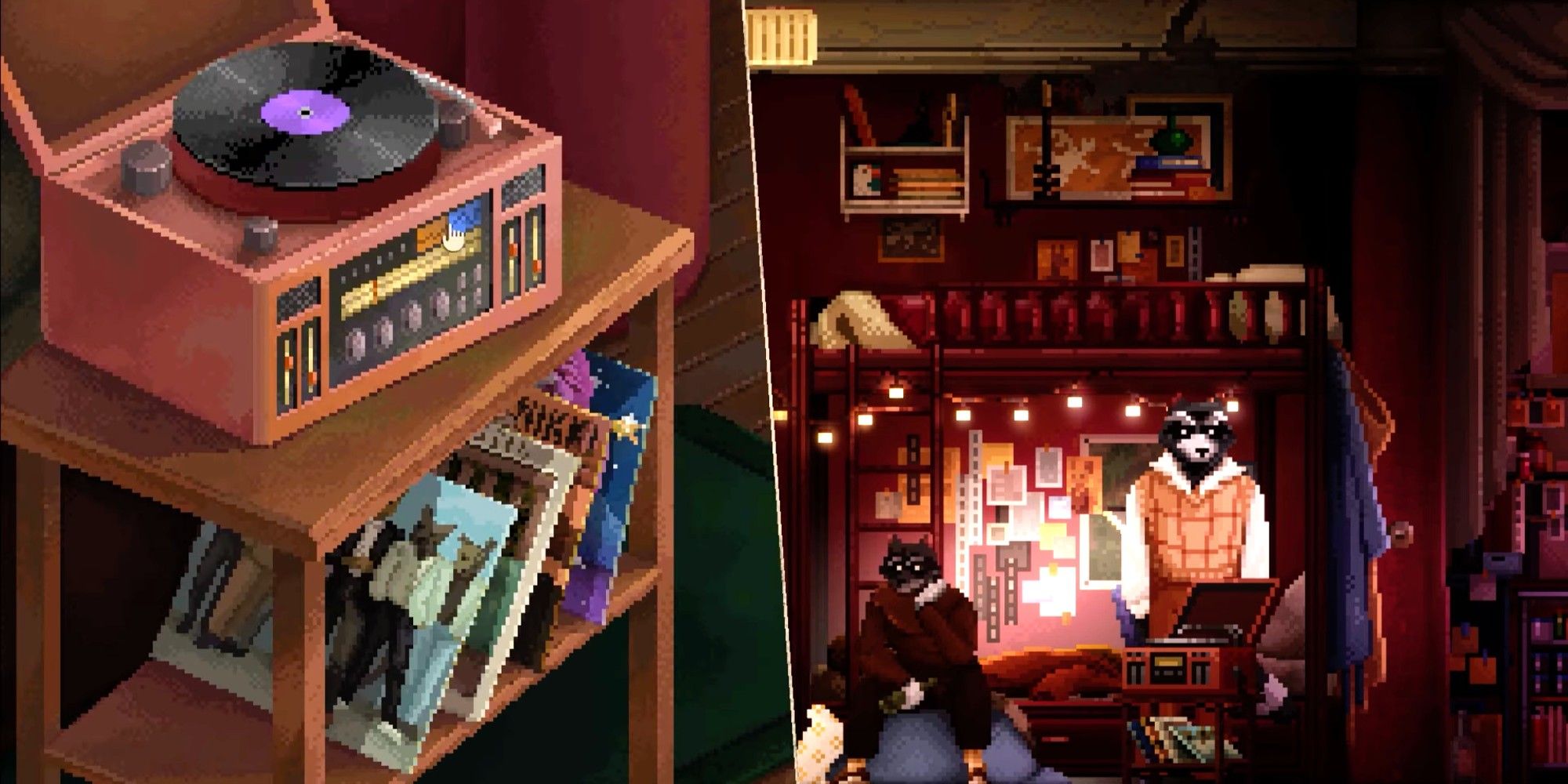 Record Player Puzzle on the left, and Howard picking a record on the right of the screen