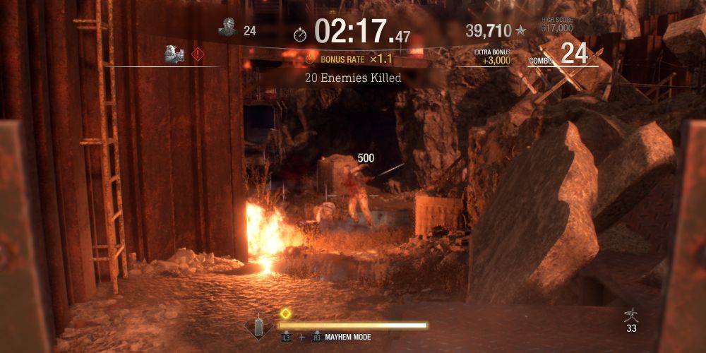Lewis fires a turret gun at Ganados in Resident Evil 4 Remake: Mercenary
