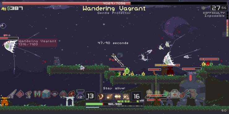 Character fighting off enemies in Risk of Rain