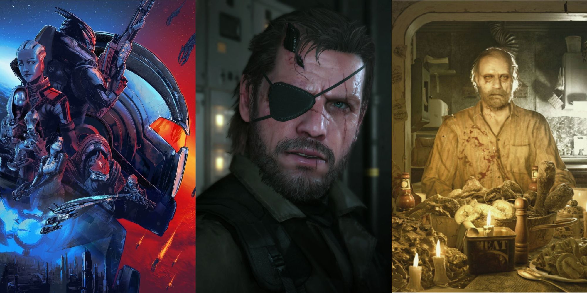 Games Ruined by One Moment - Mass Effect art work, Big Boss in Metal gear Solid 5 and the Baker Family in Resident Evil 7
