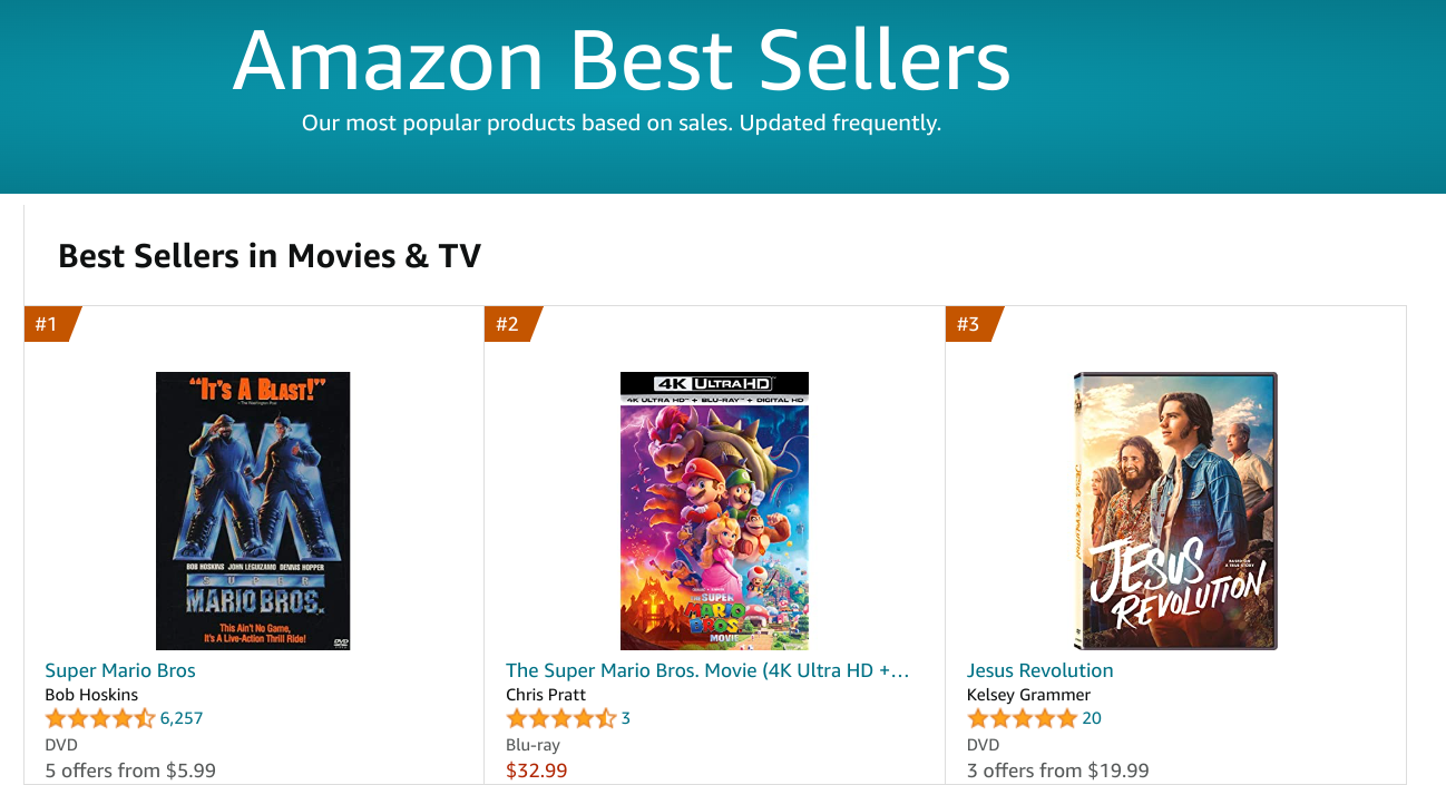The 1993 Super Mario Bros. Movie in the Amazon best-sellers.