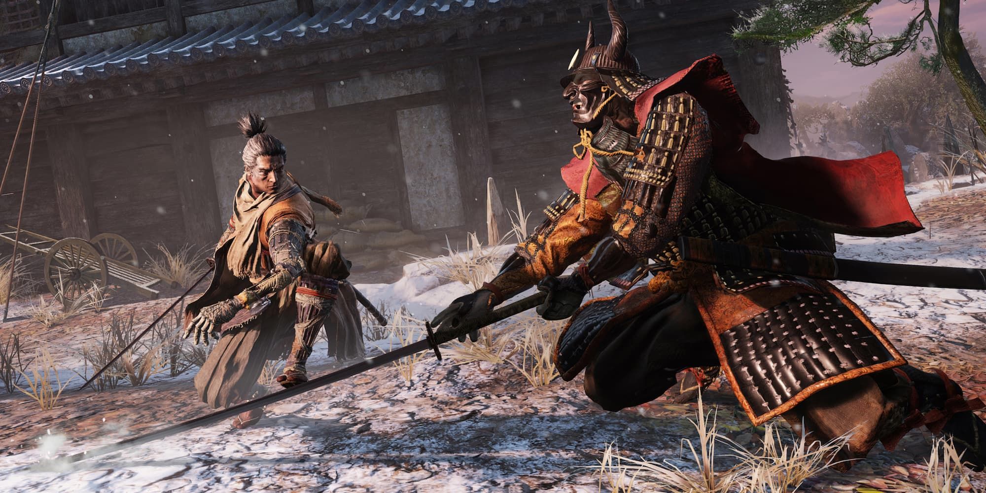 Two warriors battle with their swords in Sekiro: Shadows Die Twice.