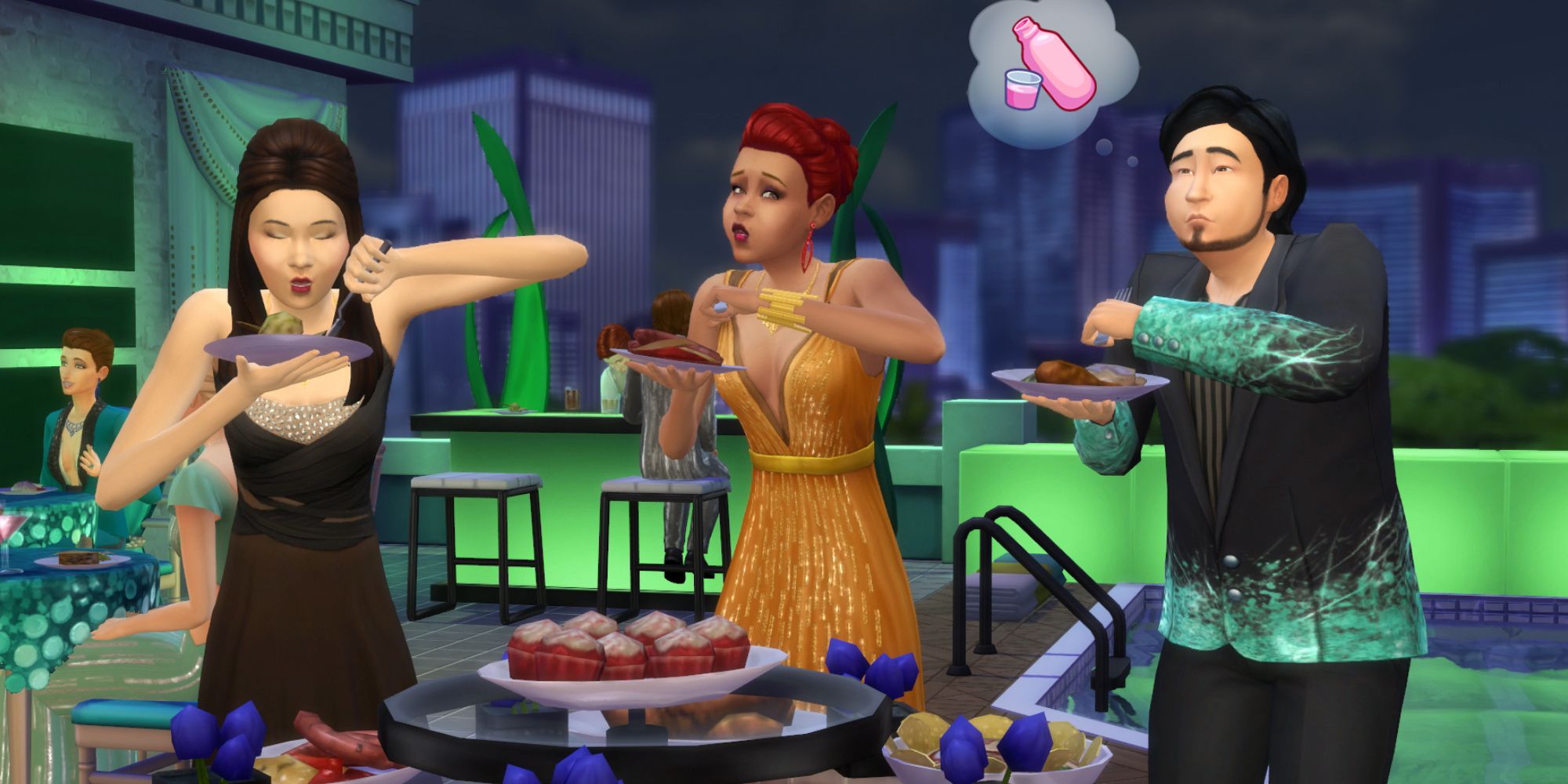 Sims 4 luxury party guests eating