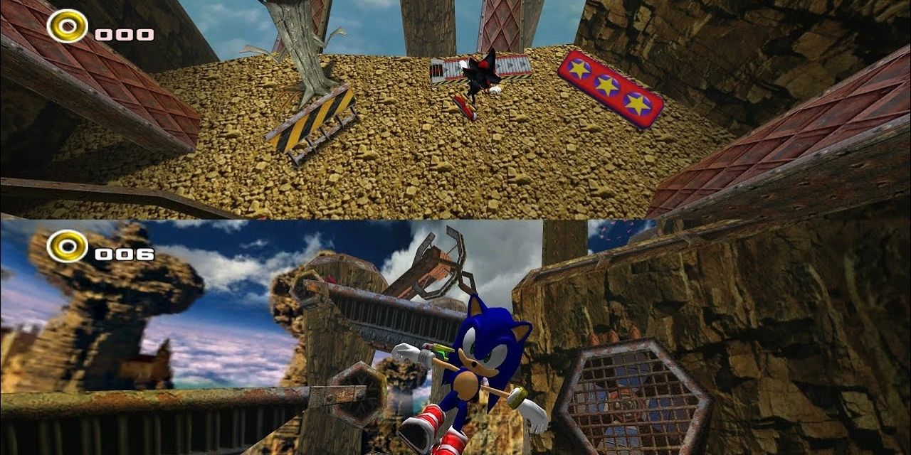 Sonic Adventure 2 Shadow and Sonic competing in Multiplayer