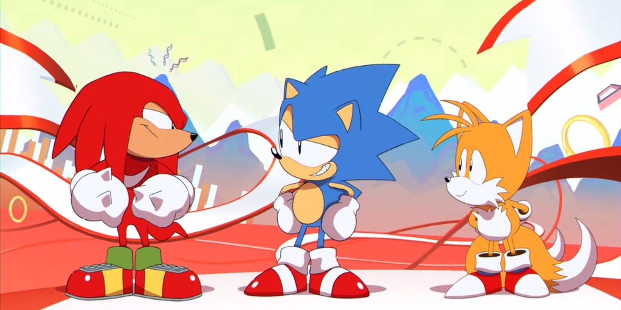 Sonic Mania Knuckles Posing With Sonic And Tails
