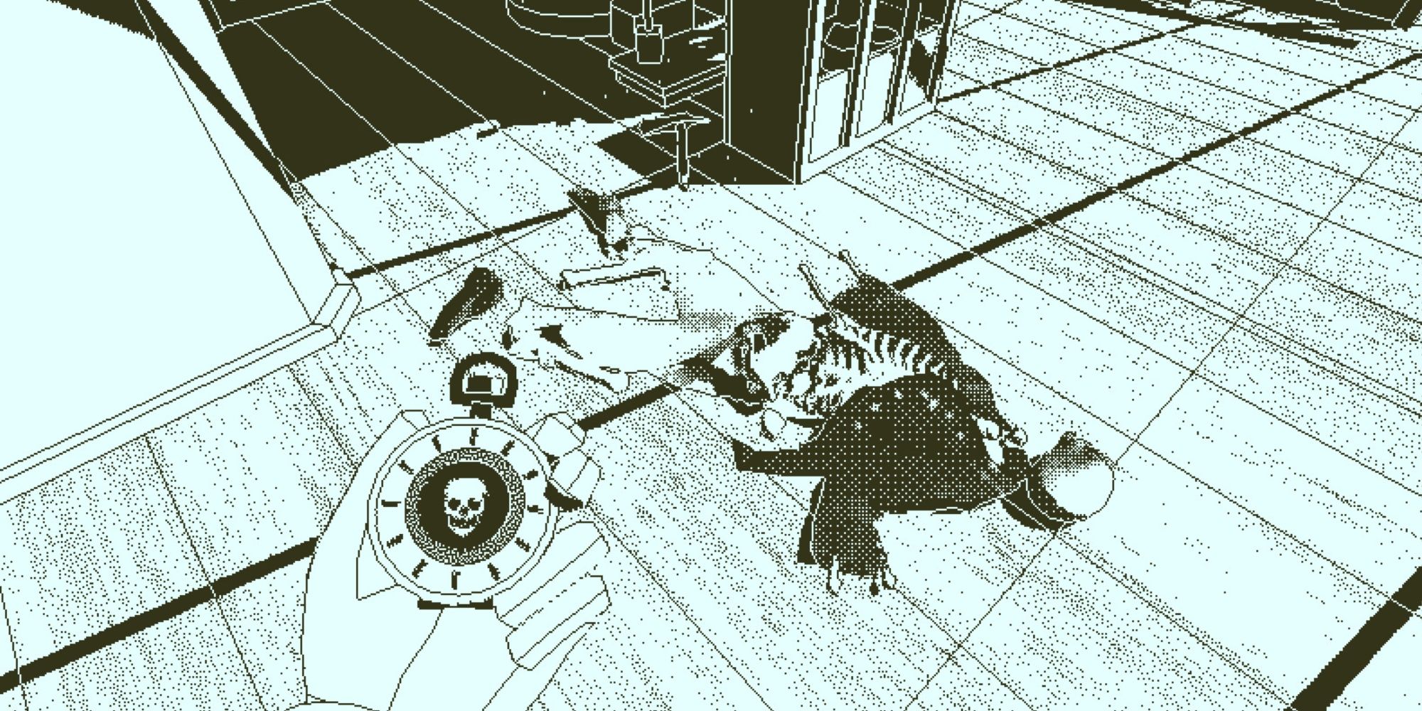 Standing over a dead body holding a magic pocket watch in Return of the Obra Dinn
