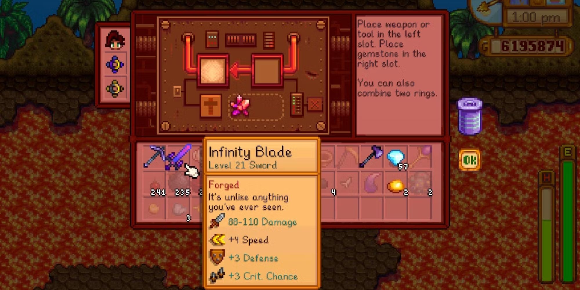 stardew valley infinity blade on volcano forge