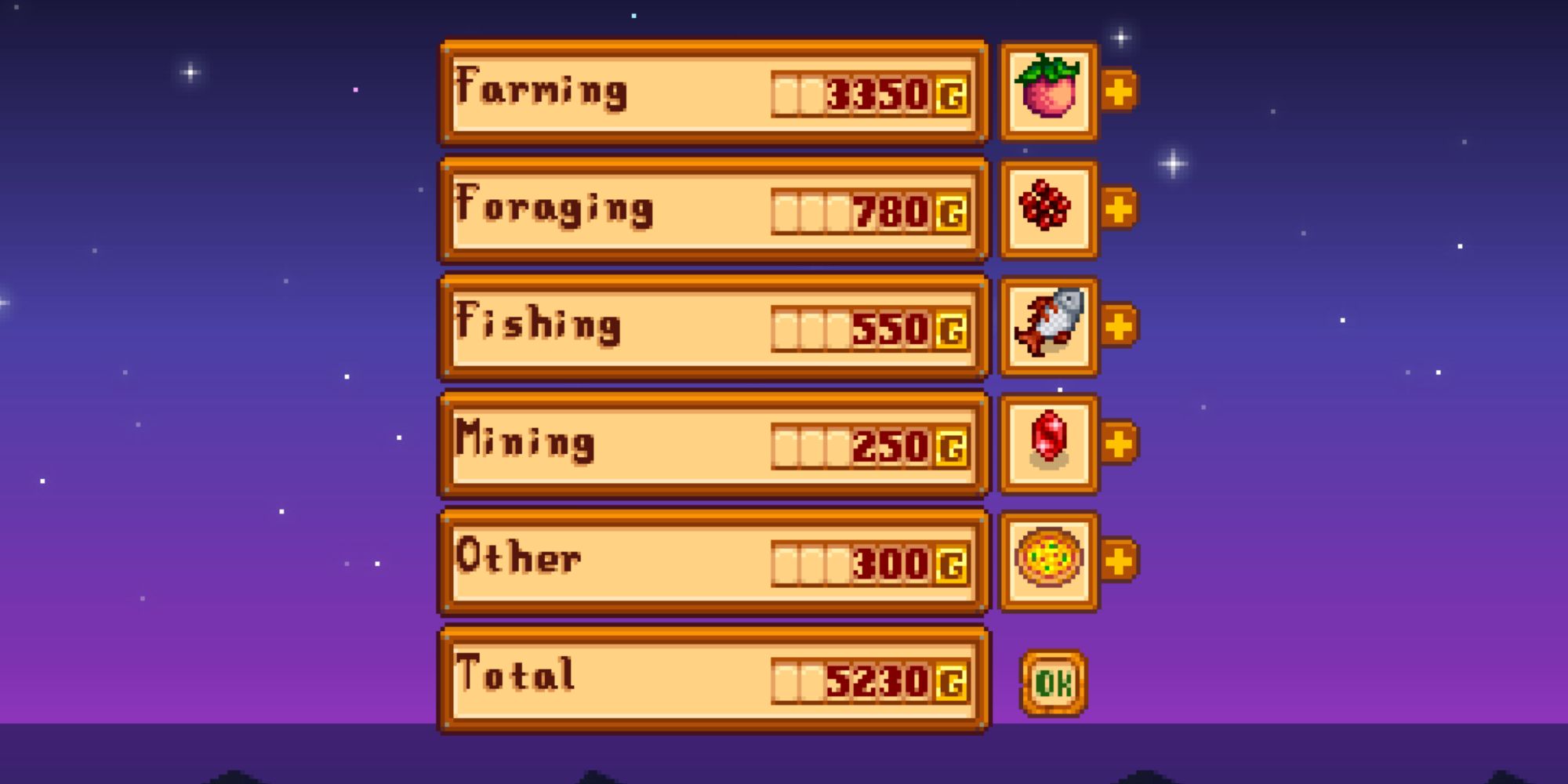 Selling Menu screen In Stardew Valley.