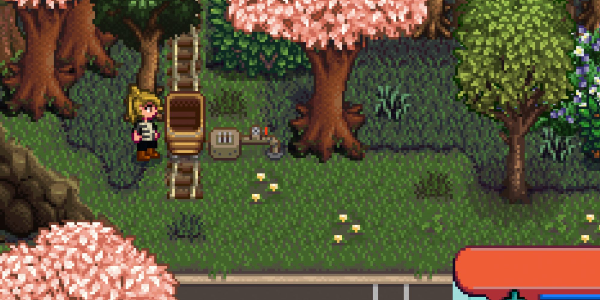 Minecart at the bus stop In Stardew Valley.