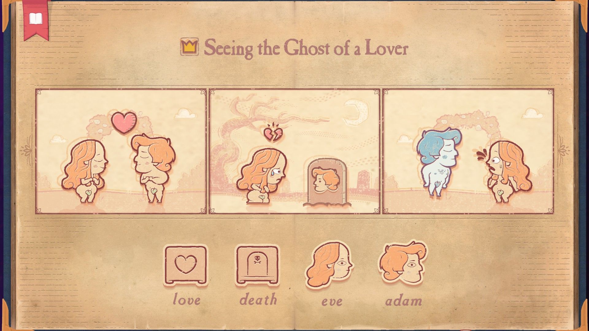 The solution for the Afterlife section of Stoyteller, showing one seeing the ghost of a lover.