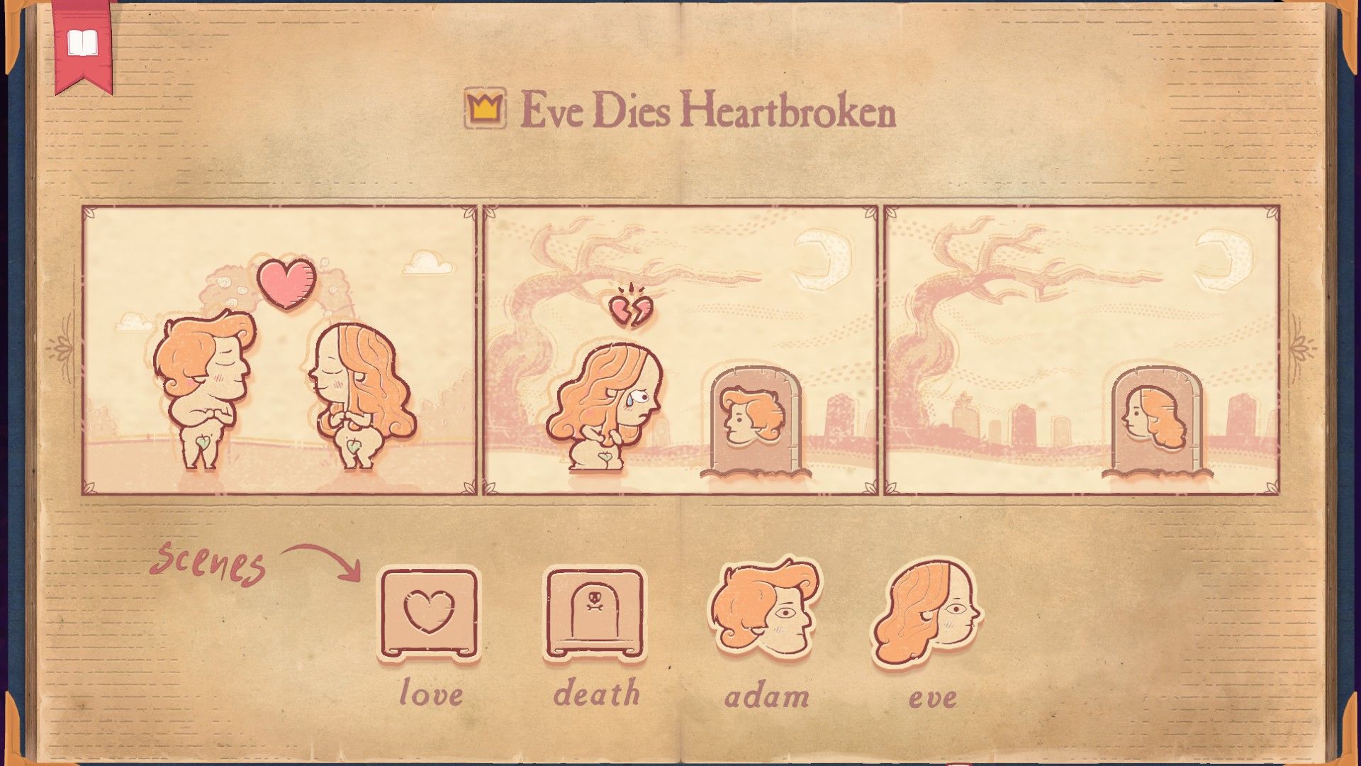 The solution for the Heartbreak section of Stoyteller, showing Eve Dies Heartbroken.