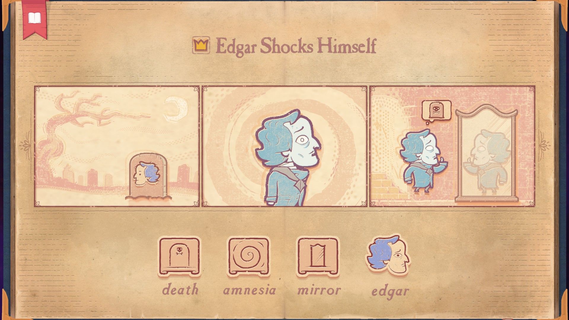 The solution for the Revelation section of Stoyteller, showing Edgar reacting to his death.