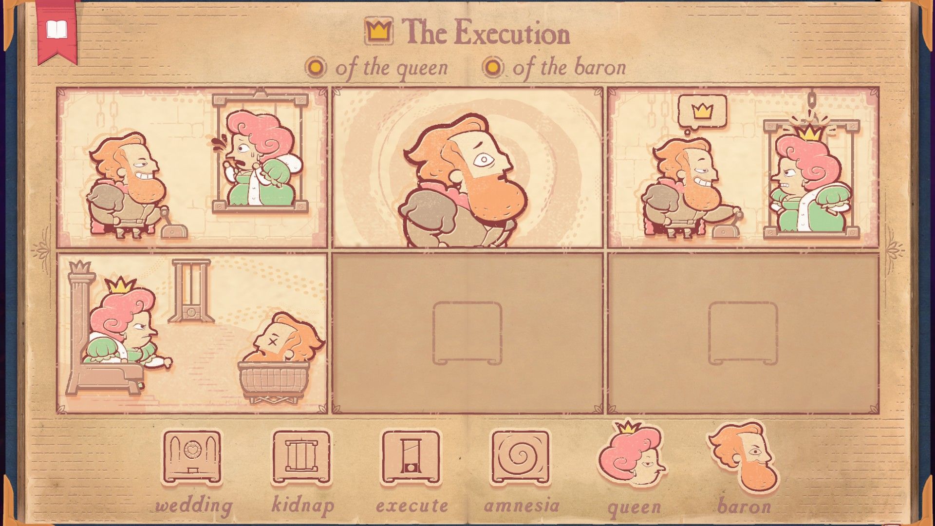 The secondary solution for the Promotion section of Storyteller, showing the Baron being executed by the Queen.