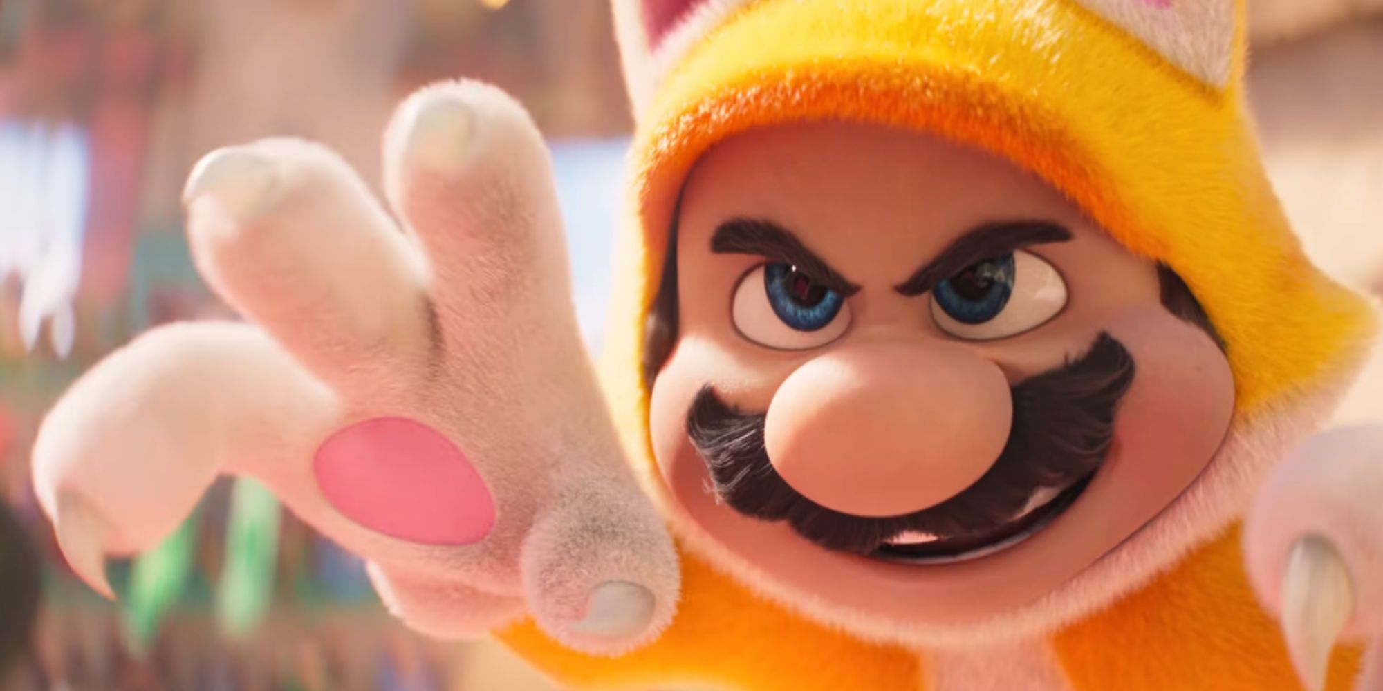 Mario bears his claws while wearing a Cat Suit