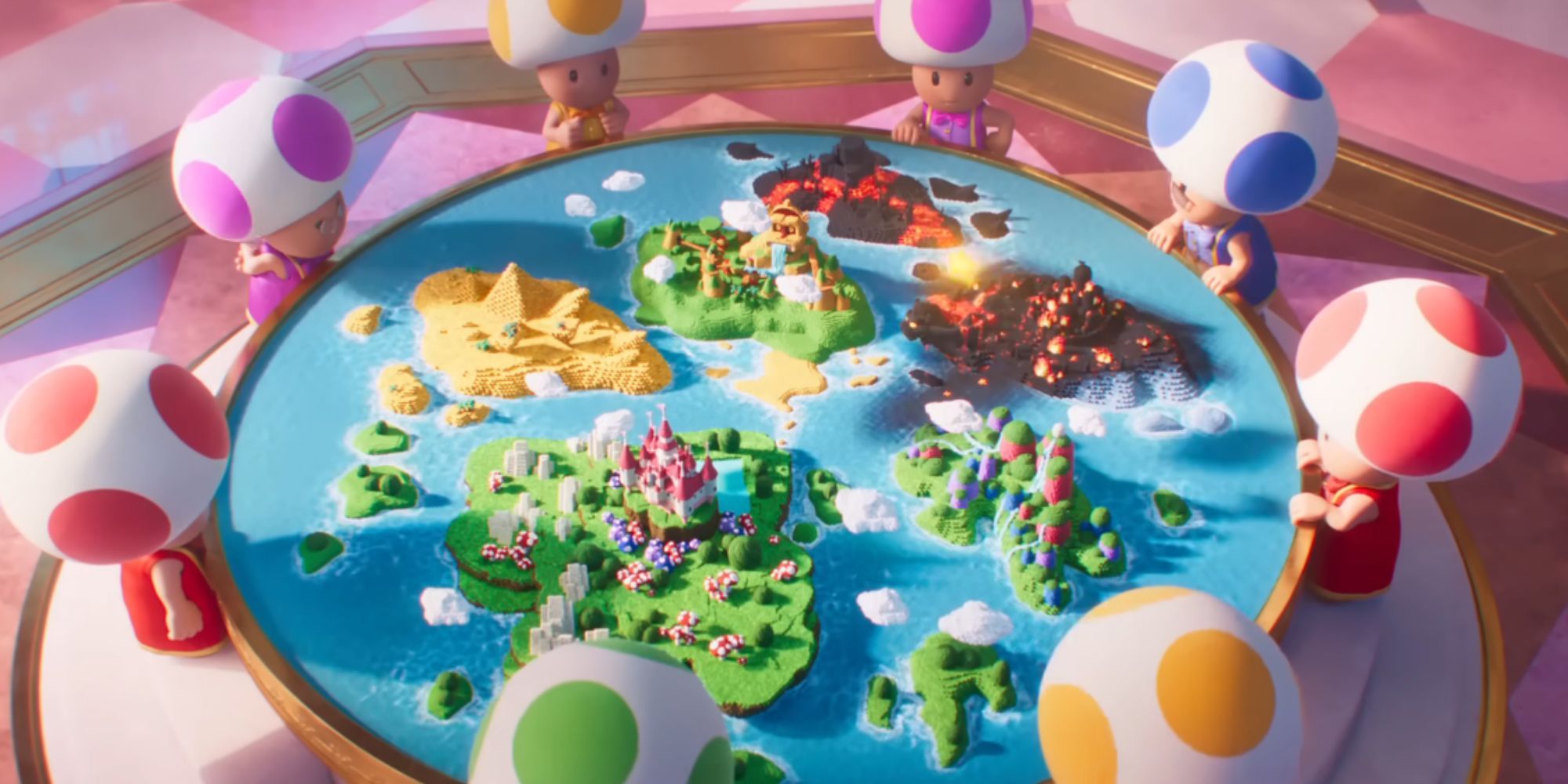 A group of Toads stand around a map