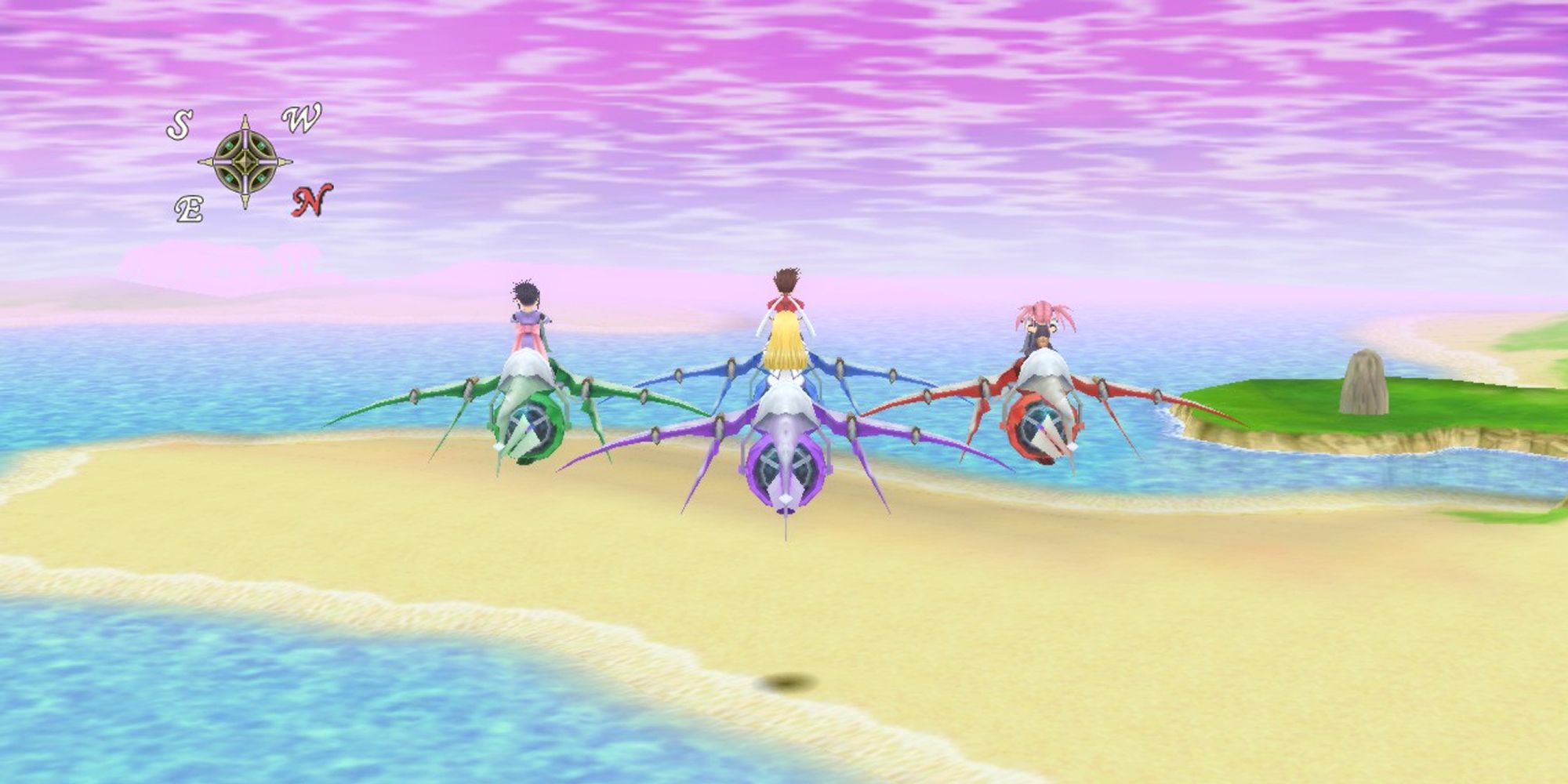 The party flying over a Coastal Peninsula in Tales Of Symphonia.
