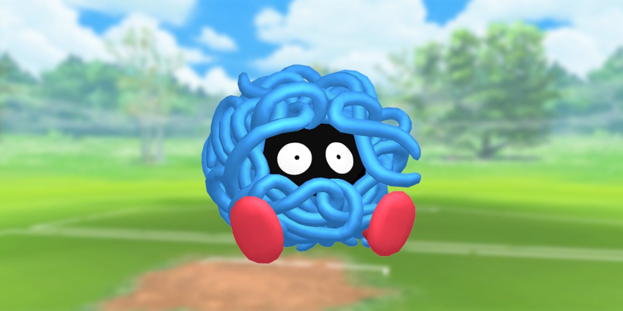 Tangela from Pokemon with the Pokemon Go battlefield as the background