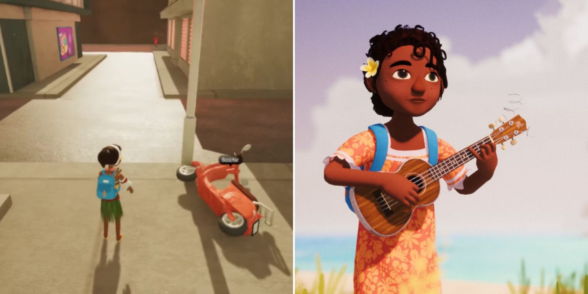 Tchia Featured Image With Her Next To A Scooter And Playing A Ukelele