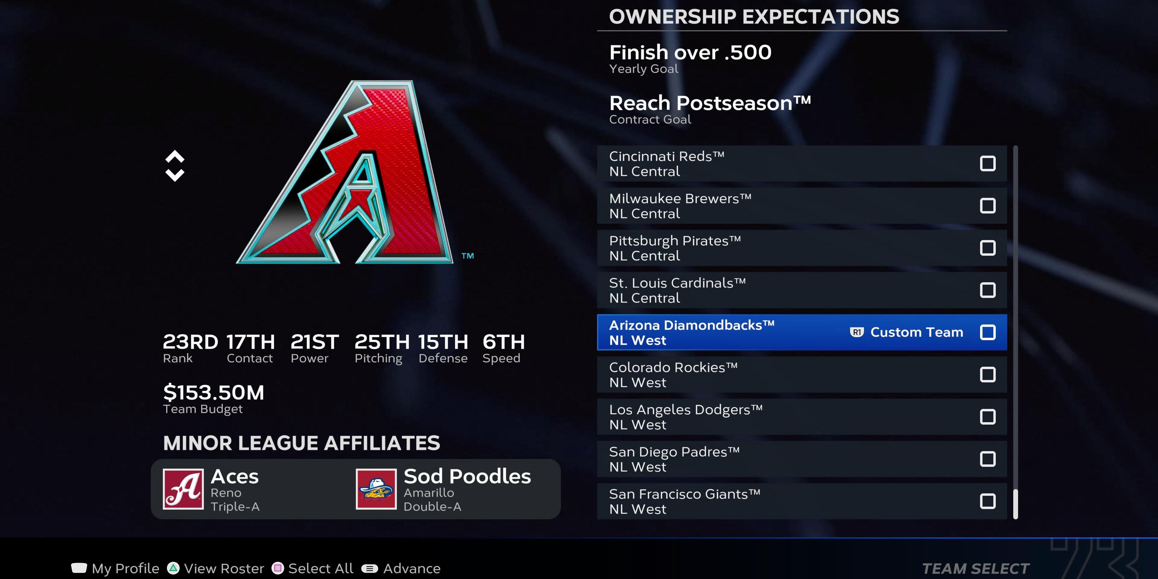 Team Select Franchise Mode MLB The Show 23