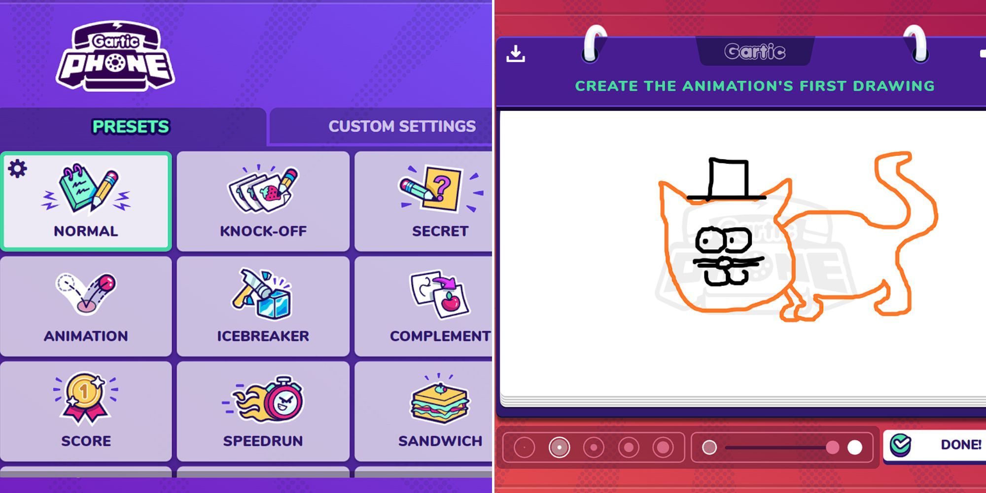 The Gartic Phone Presets Menu And A Player Drawing A Cat