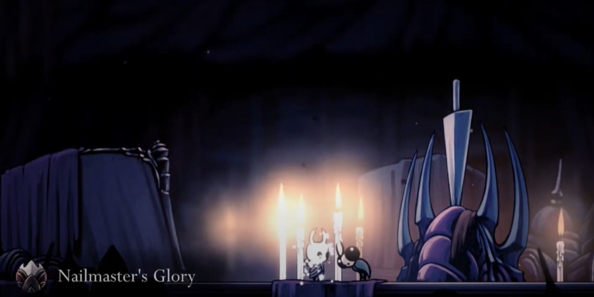 The Knight receives Nailmaster's Glory from Sly in Hollow Knight