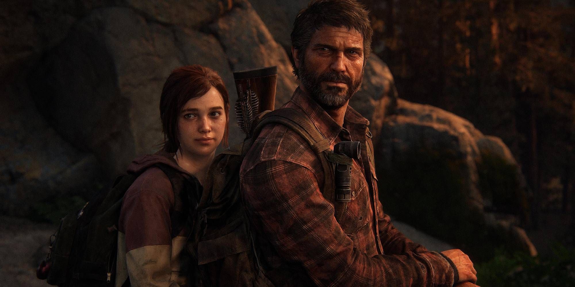 Joel and Ellie from The Last of Us sitting atop a horse