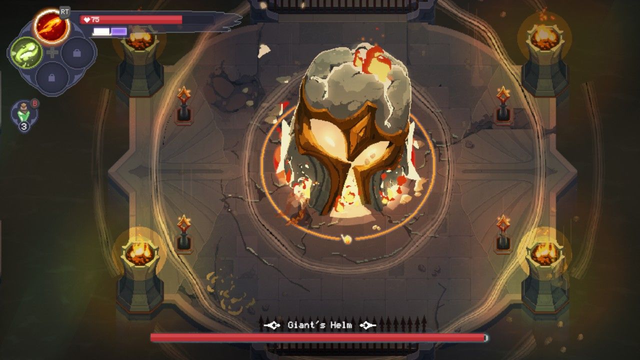 The Giant's Helm uses a shockwave attack in The Mageseeker: A League Of Legends Story.
