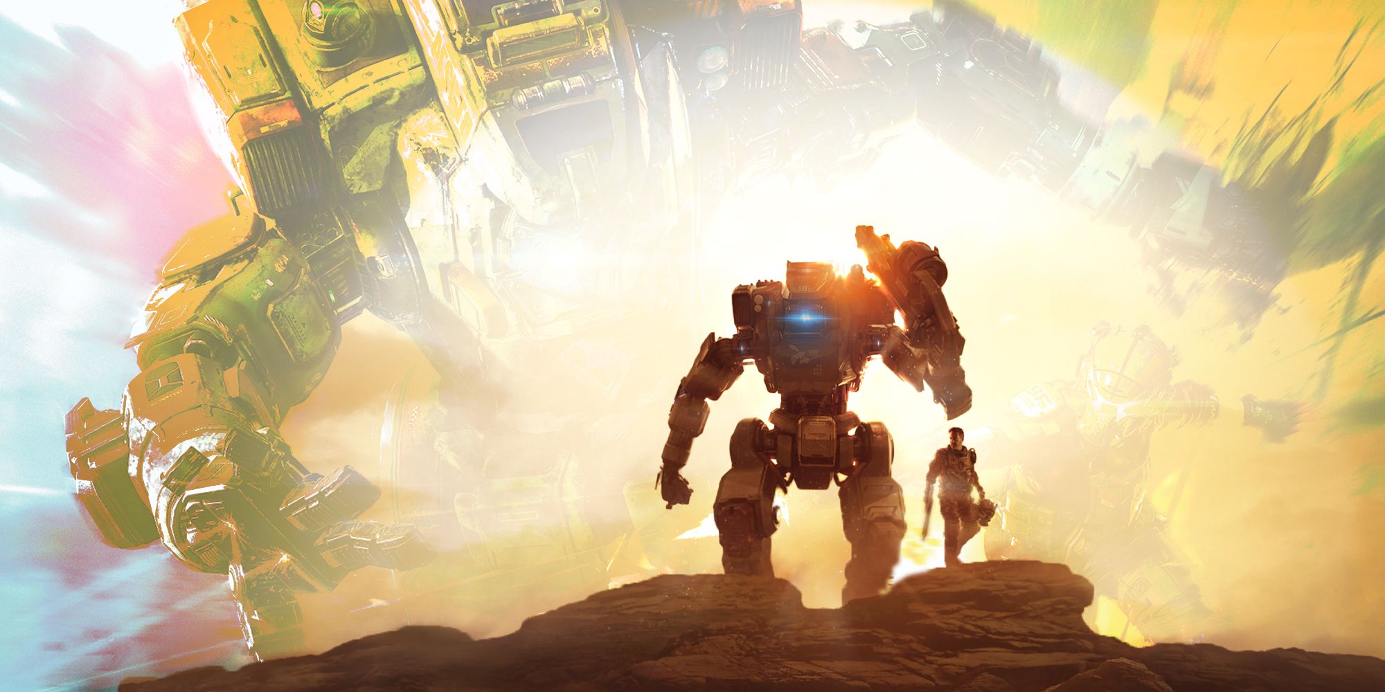 Titanfall 2's BT and Jack Cooper with victorious light surrounding them