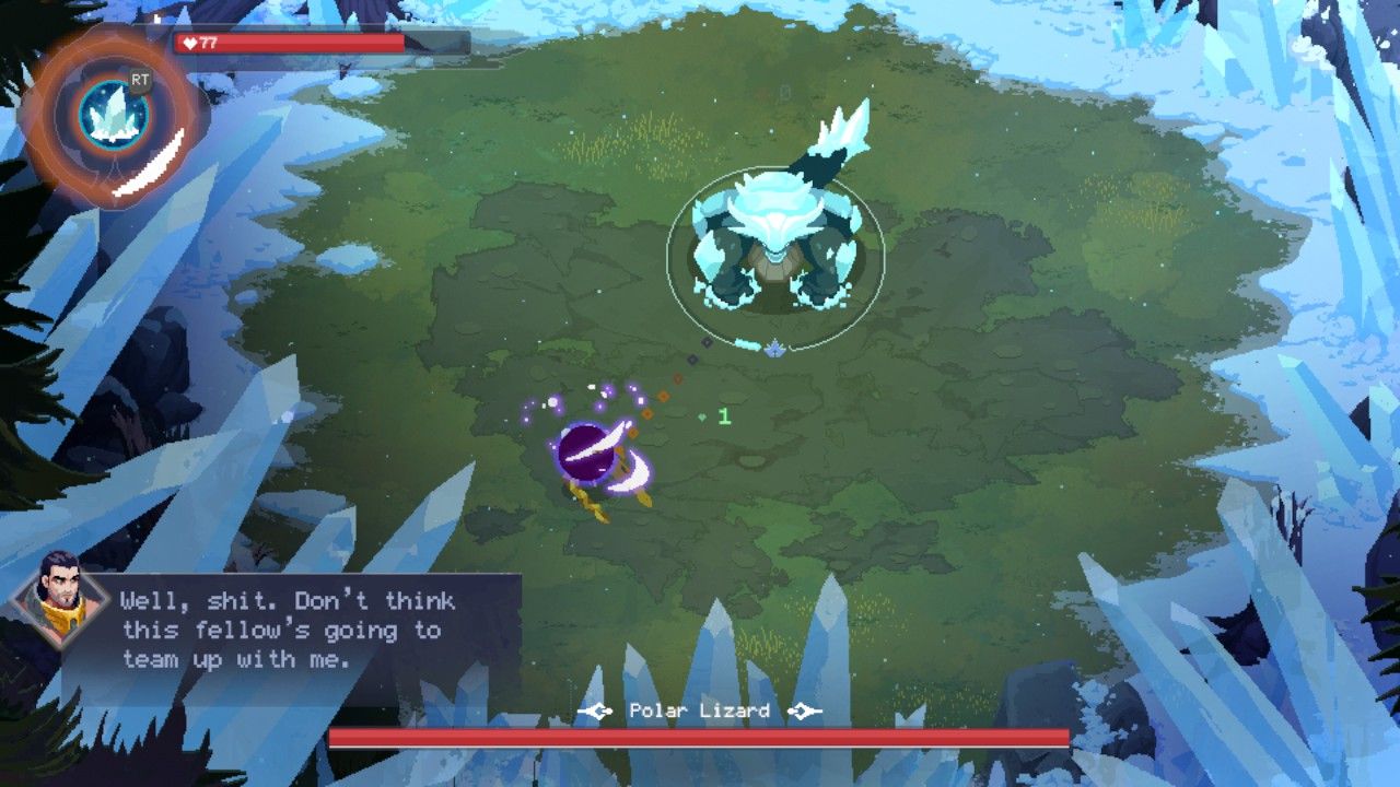 Sylas fighting against the Polar Lizard while hijacking its spell in The Mageseeker: A League Of Legends Story.
