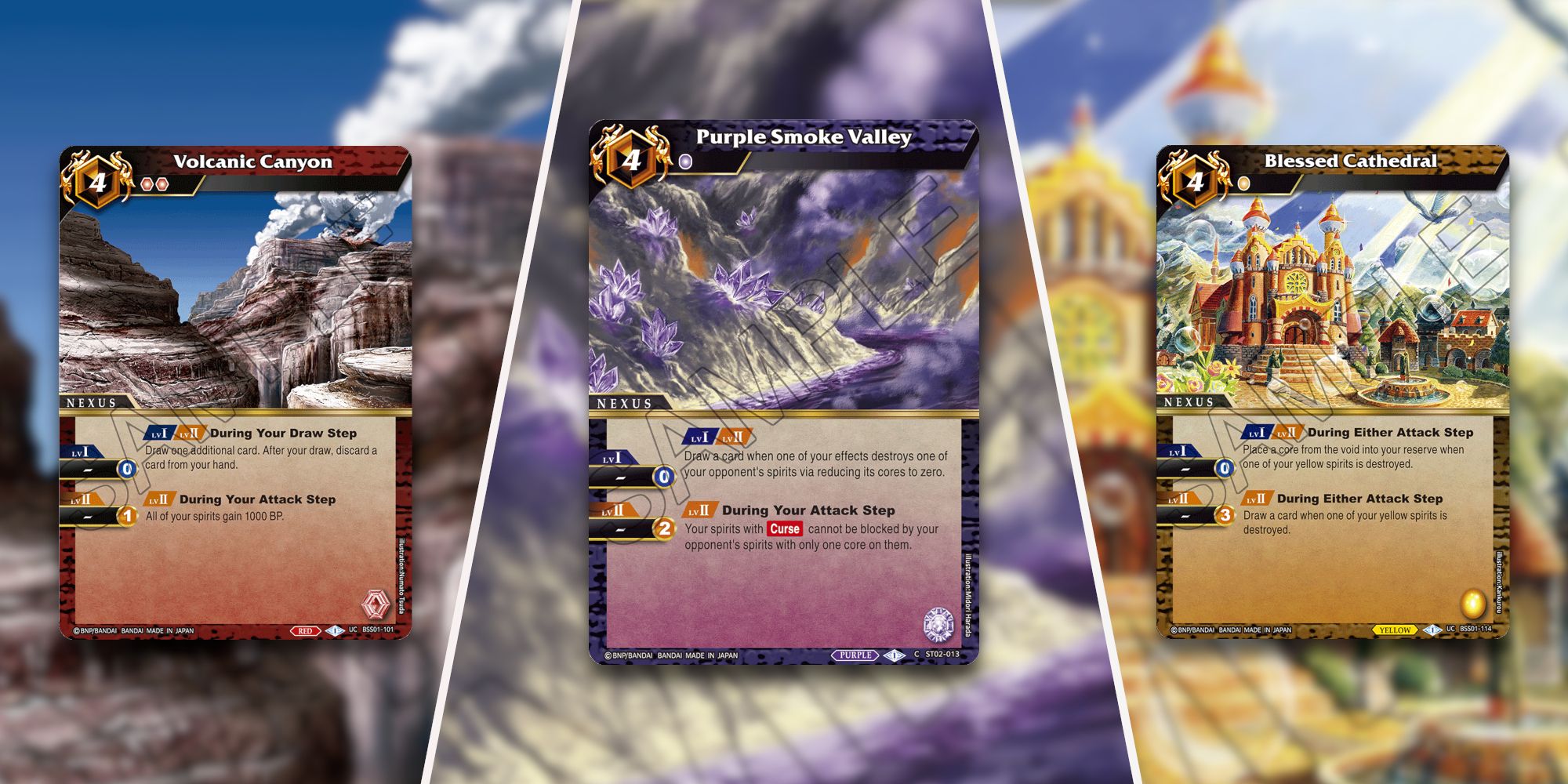 Volcanic Canyon, Purple Smoke Valley, And Blessed Cathedral Battle Spirits Saga