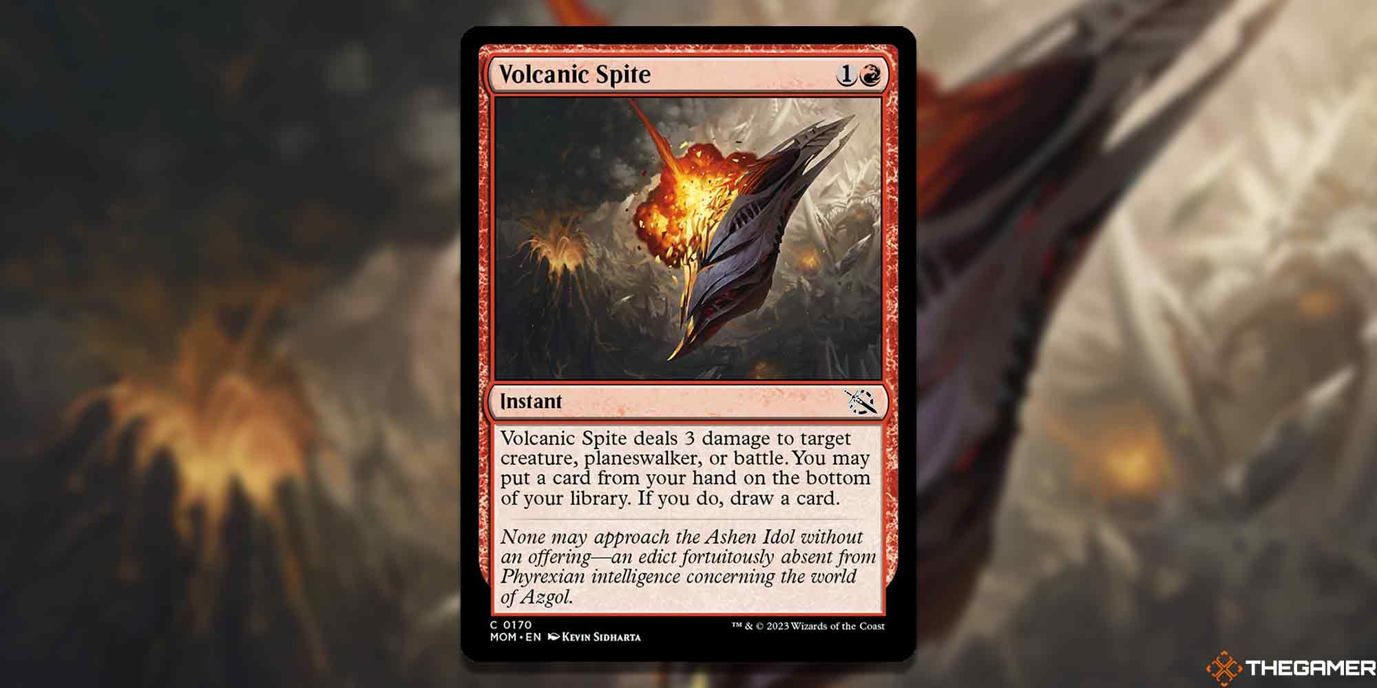 Magic the gathering volcano malice card and art background.