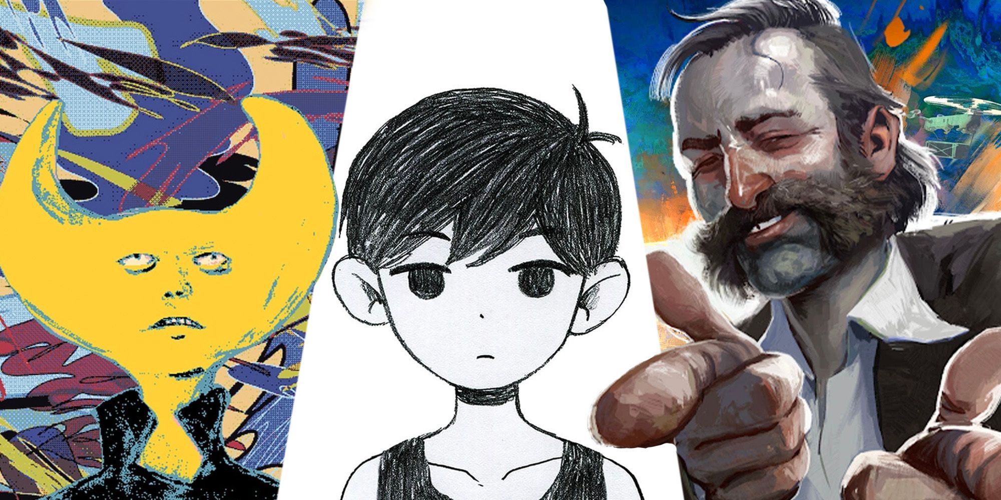 A collage of Wayne, Omori, and Harry from Disco Elysium.