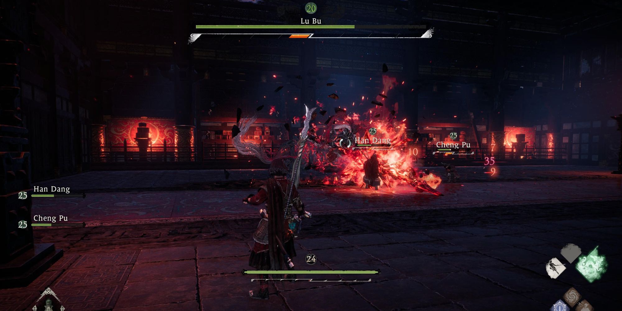 Wo Long_ Fallen Dynasty - Lu Bu demon boss sets himself on fire during the fight
