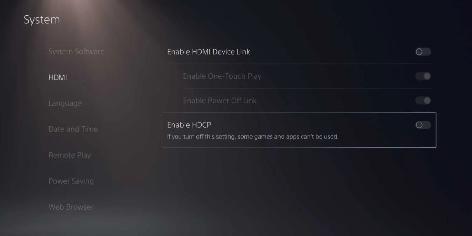 Xbox System Menu Screen - HDMI settings 
