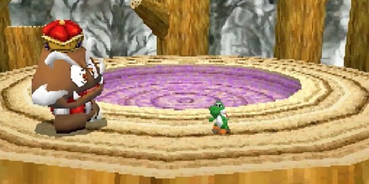 Yoshi fighting Goomboss from Super Mario 64 DS.