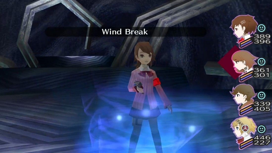 Yukari about to cast Windbreak, which cancels the wind resistance of Jotun of Grief in Persona 3 Portable.