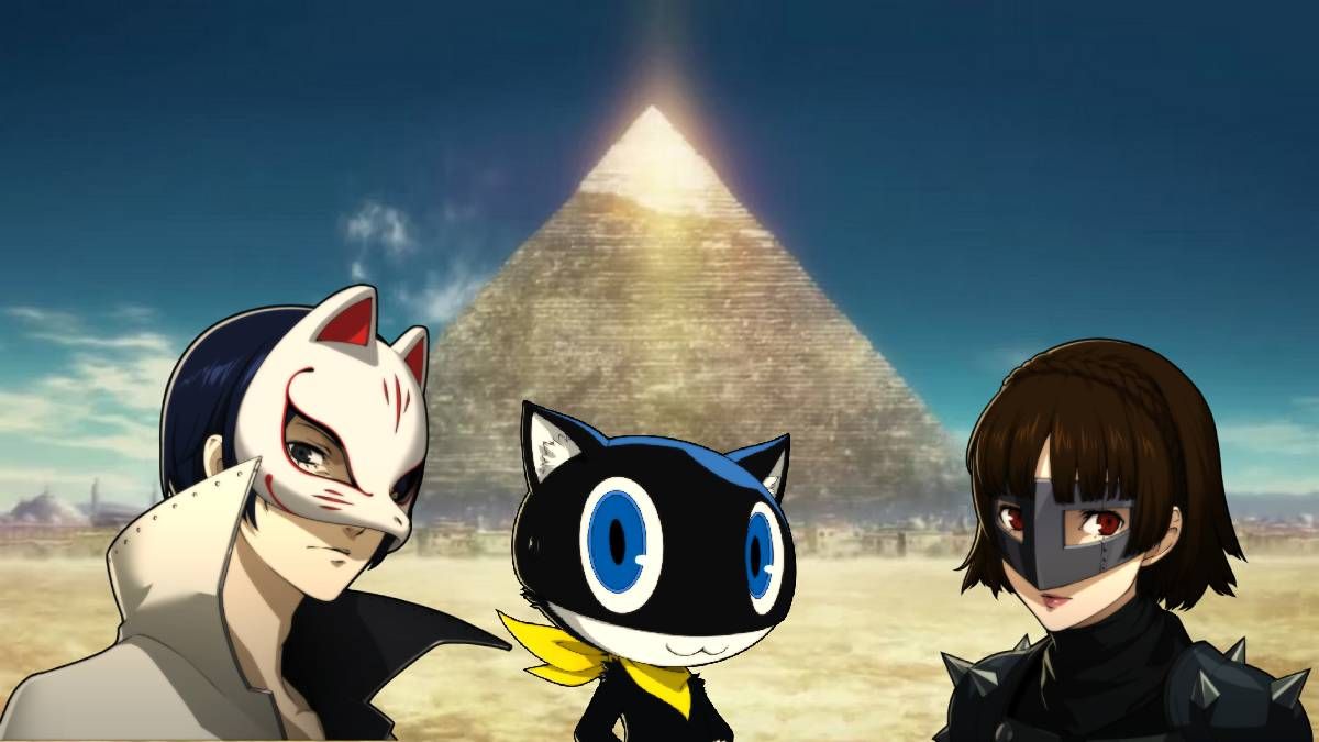yusuke, morgana, and makoto in front of futaba's palace as the best team persona 5 royal for futaba