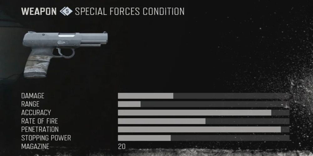 A screenshot of the stats screen of the PDW sidearm.
