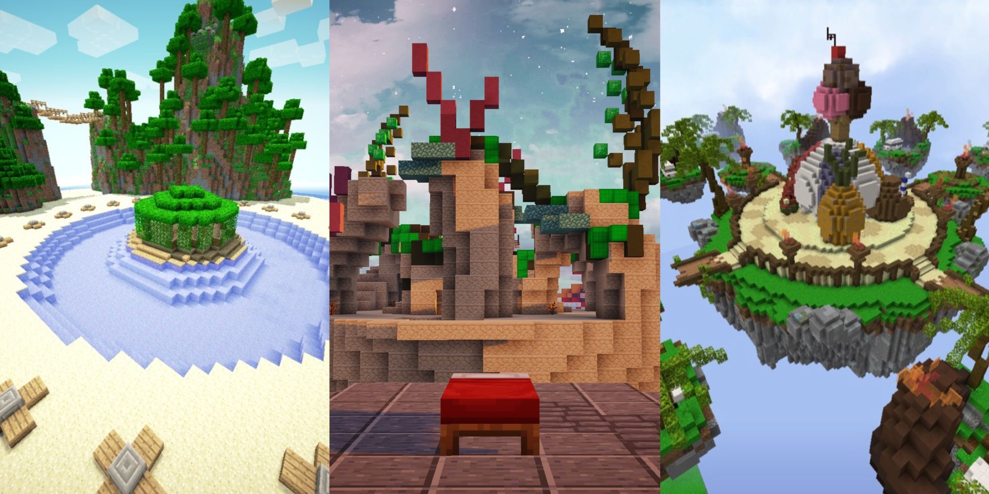 Collage image of different Minecraft locations.