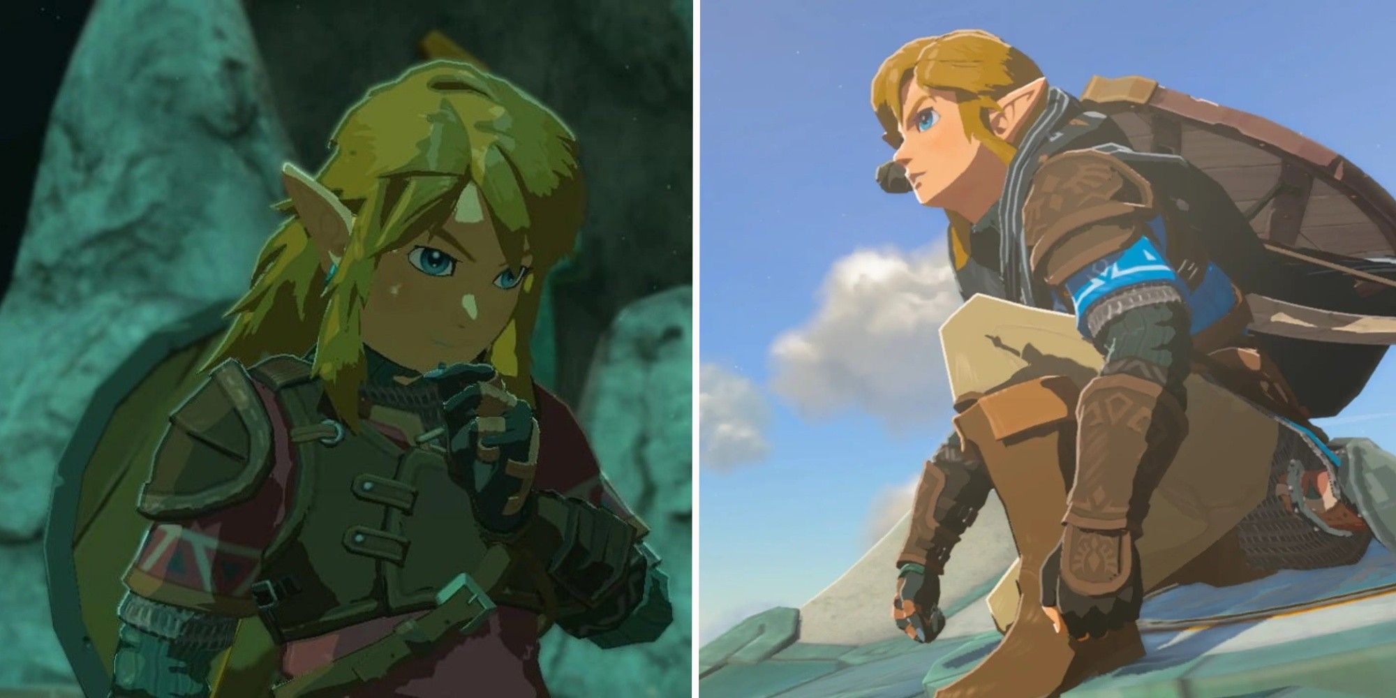 Link in thought, and looking into the sky in The Legend of Zelda: Tears of the Kingdom the video game