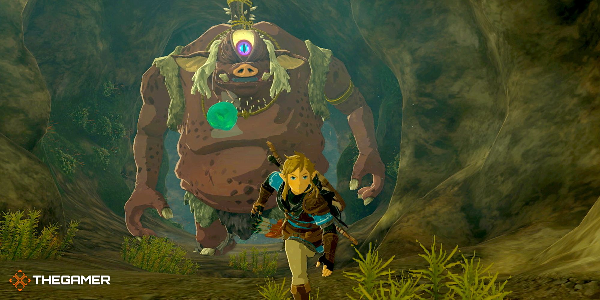 Link being chased by an ogre in Tears Of The Kingdom