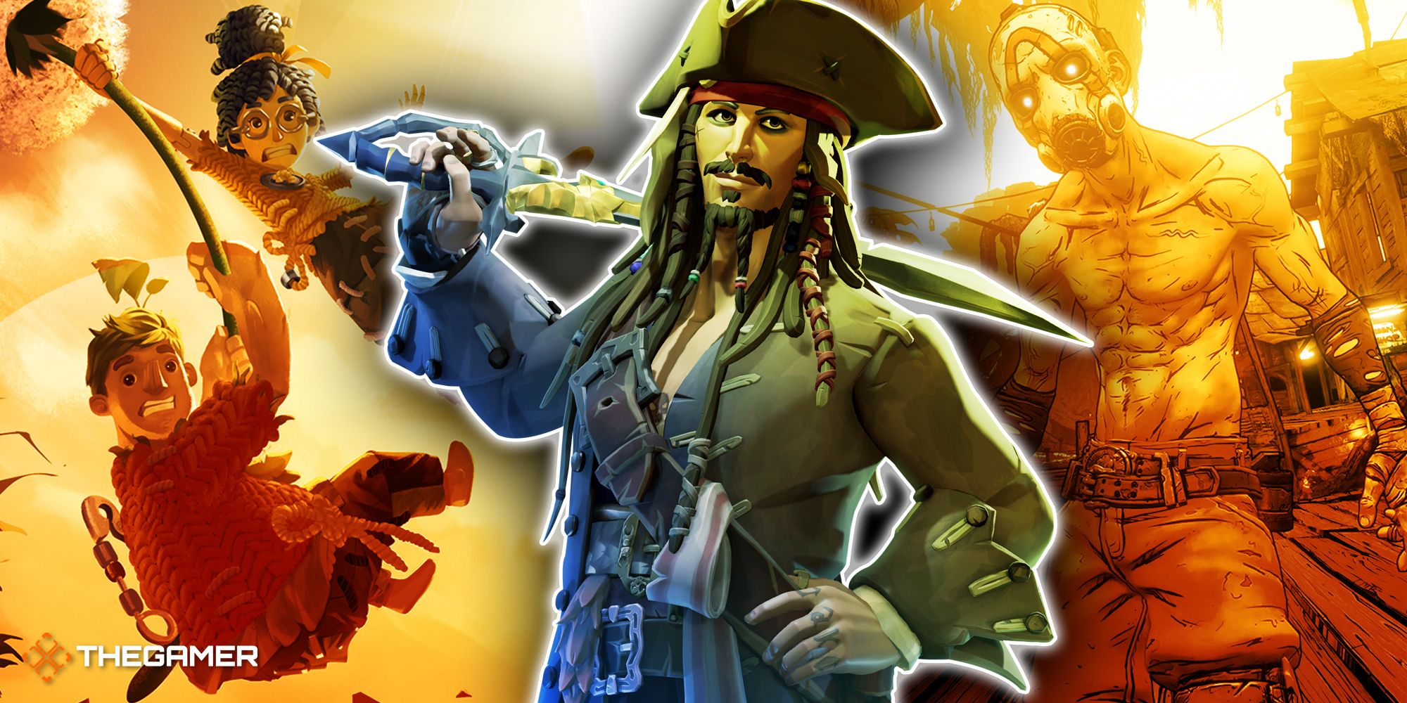 Game art from It Takes Two, Sea Of Thieves and Borderlands 3.