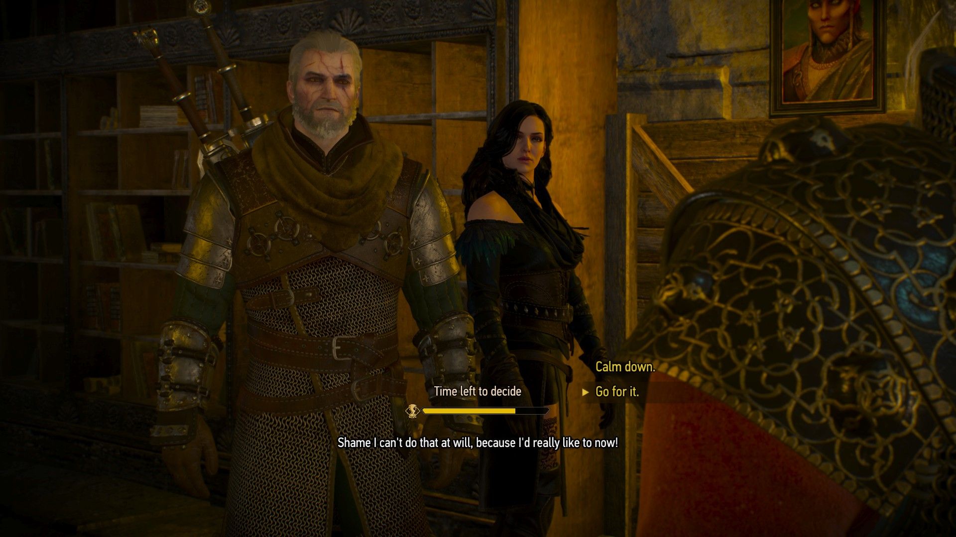 A screenshot of The Witcher 3&rsquo;s dialogue menu, with two options available for selection.