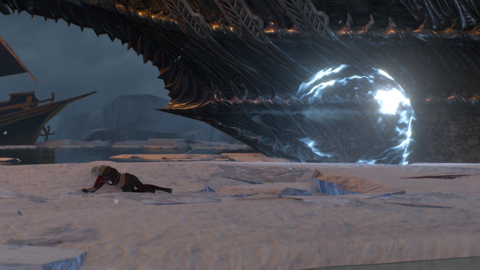 Ciri crawls away from a Wild Hunt portal as she lays on nice.