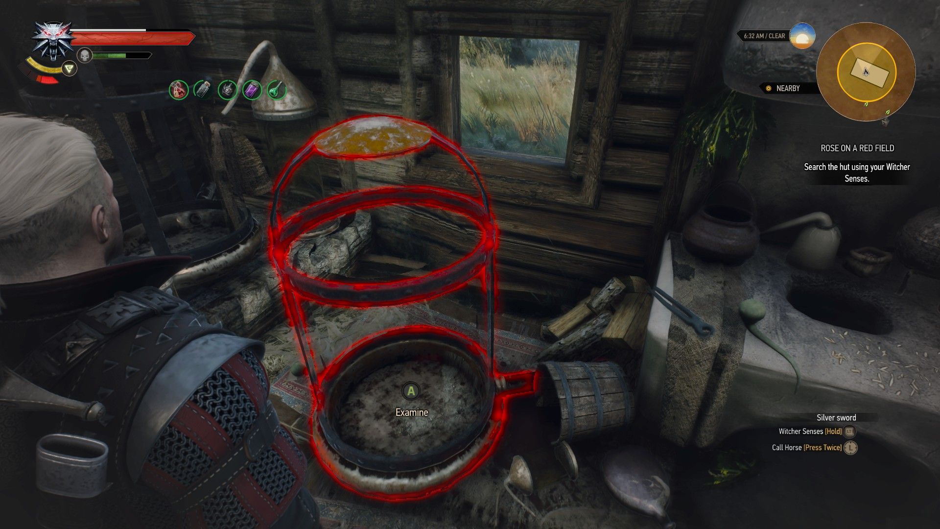 A screenshot of Geralt&rsquo;s Witcher Senses highlighting a set of Fisstech manufacturing equipment.